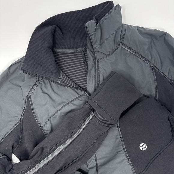 lululemon athletica Pants - Lululemon Cant Stop Jacket Size 4 Womens Black Full Zip Hyper Stripe Mock Neck